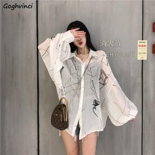 Blouses Women Shirts Summer Long Batwing-sleeve Sun-proof Print Harajuku Loose Womens Tops Shirt Spring Leisure Retro Teens Chic