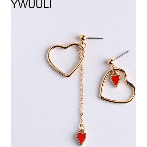 Asymmetrical Hollow Heart with Tassel Earrings for Women Dangle Ear Jewelry Fashion New Brincos Oorbellen Christmas Gift A-XE401