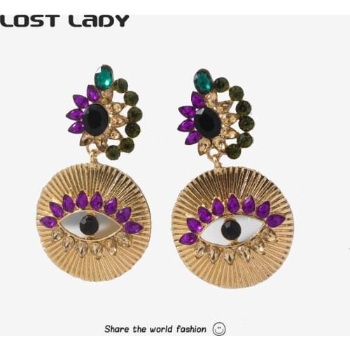 Lost Lady Crystal Eye Earrings Fashion Earrings Drop Dangle Decorations Gold Color Round Metal Earrings For Woemn Charm Gift