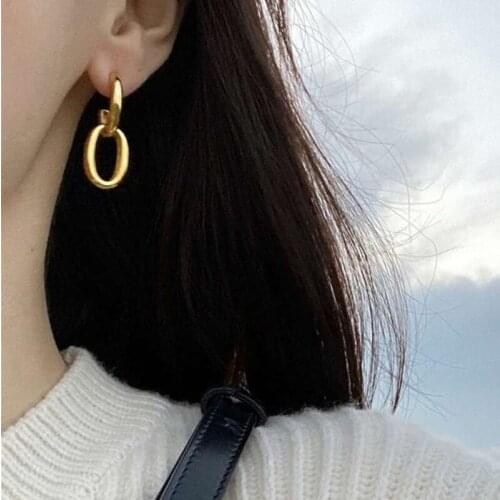 Bold gold chain hanging earrings for women stainless steel geometry oval dangling drop earring punk fashion 2021