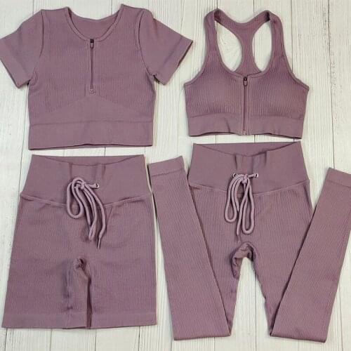 Yoga Set Woman Workout Clothing Set Drawstring Fitness Suit Zipper Crop Top Bra Sport Wear Women Fitness Sportswear Gym Clothes