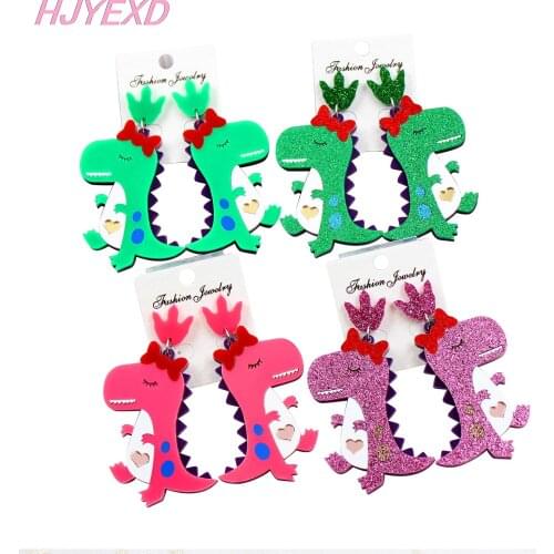 1pair) Dinosaur Dangle Earrings Christmas Earrings Glitter Laser Cut Acrylic Earrings