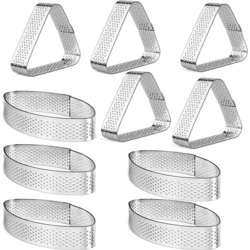 10 Pcs Boat Shape & Triple-cornered Stainless Steel Tart Ring Tower Cake Mould Baking Tools Perforated Cake Mousse Ring