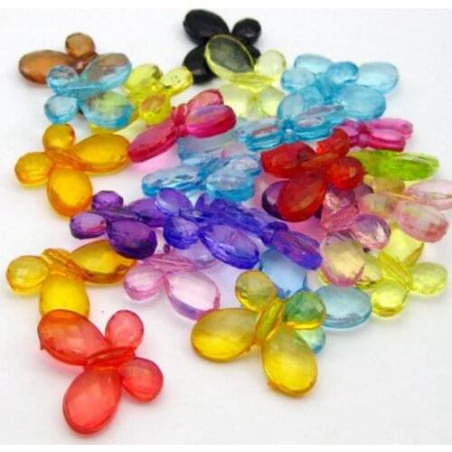 100 Mixed Colour Transparent Acrylic Faceted Butterfly Charm Beads 17X13mm