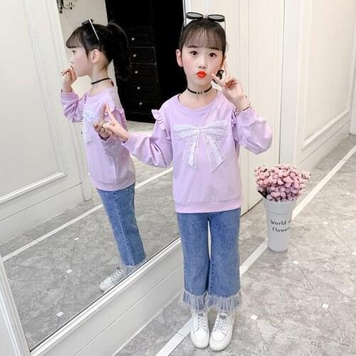 Girls Suit Sweatshirts +Pants 2Pcs/Sets 2021 Lace Spring Autumn Teenagers Outwear Kids Cotton Tracksuit Sport Suits Children Clo