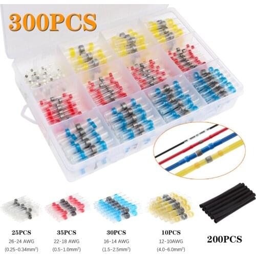 300pcs Solder Seal Wire Connectors Kit, Heat Shrink Butt Connectors Waterproof and Insulated Electrical Wire Terminals