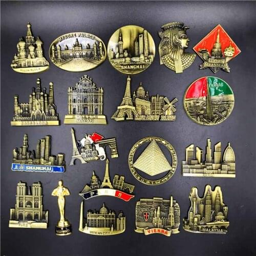 3D Scenery Fridge Magnets Metal Souvenirs Macau France Paris Malaysia Dubai Egypt Myanmar Russia High-end Refrigerator Stickers