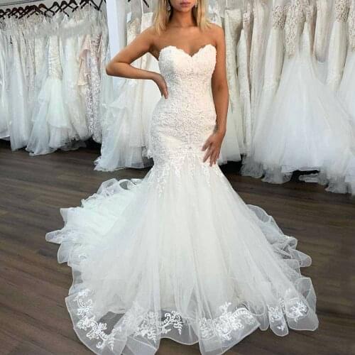 Angelsbridep Mermaid Wedding Dresses Vestido De Noiva High Quality Applique Sweetheart Court Train Plus Size Bride Wedding Gowns