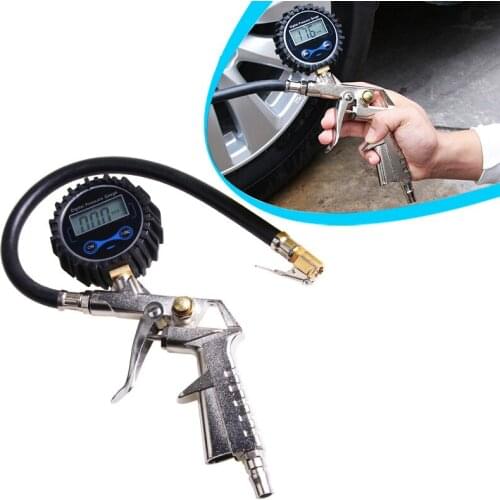 Car Truck Air Tire Inflator with Digital Pressure Gauge 200 PSI Air Chuck & Hose Pistol Type Automobile Pressure Gauge