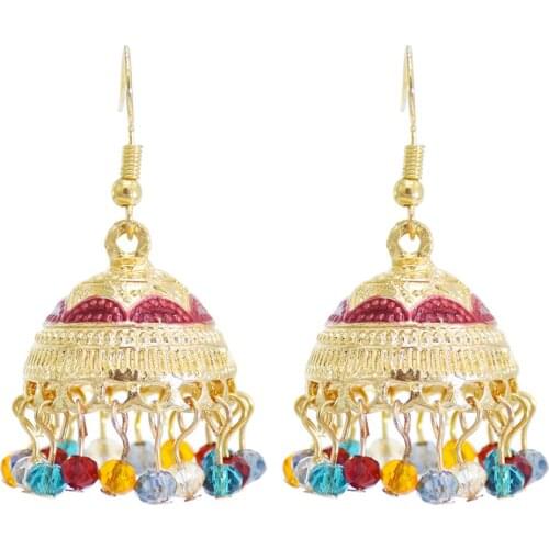Ethnic Colorful Beads Tassel Turkish Earring Boucles D'oreille Womens Vintage Gold Small Bell Jhumka Earrings Indian Jewelry