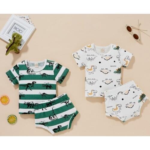 0-24M Newborn Baby Boy Girl Short Sleeve Cartoon Dinosaur T-Shirt Tops Bloomers Shorts 2PCS Outfits Summer Clothes Set