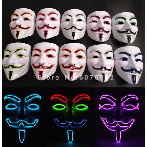 Hot Selling Halloween Led V for Vendetta Mask Cosplay EL Cold Light Mask Payday Carnival Led Rave Mask