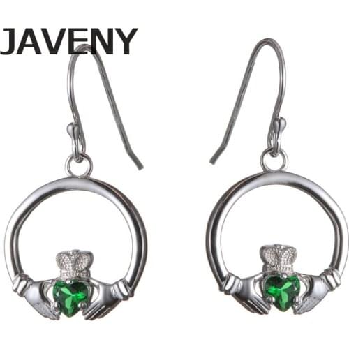 925 Sterling Silver Emerald CZ Cubic Zirconia Irish Claddagh Wedding Bridal Earring for Women Birthday Gifts 10pcs Lot Wholesale