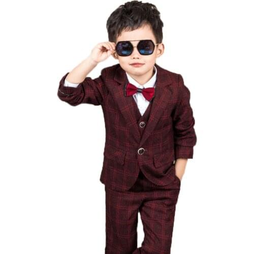 Wedding Suit For Flower Boys Jacket Vest Pants Children School Performance Uniform Kids Formal Birthday ceremony chorus costume
