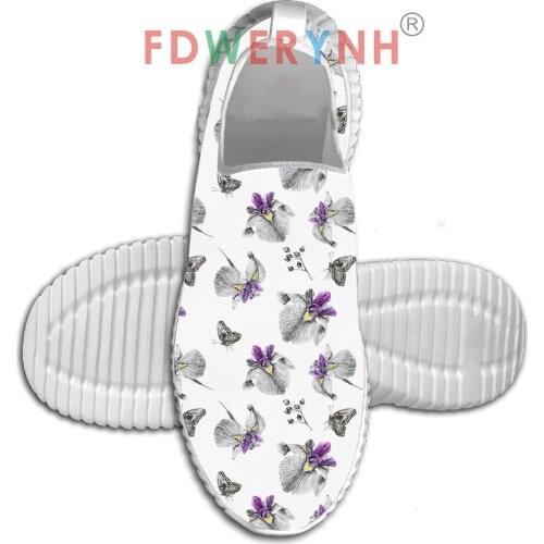 Iris Leaves Butterfly Pattern Customized Mens Womens Shoes Low Top Mesh Sneakers Shoes for Women Zapatos De Mujer