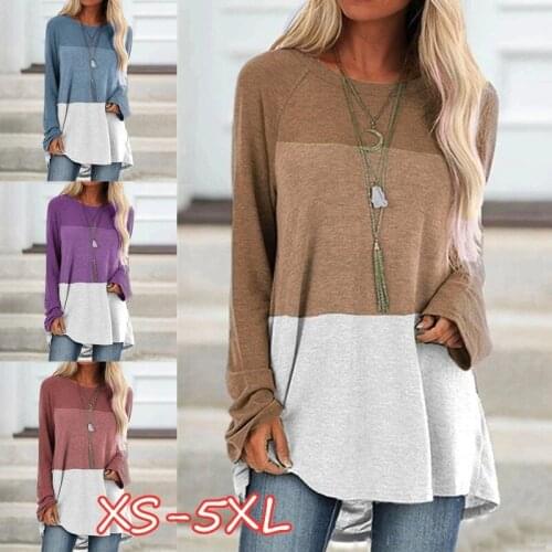 Kuelawear Long Sleeve Tops Womens Fashion Tops Casual Round Neck Color Stitching Pullover Shirts Long Sleeve T-shirt for Women