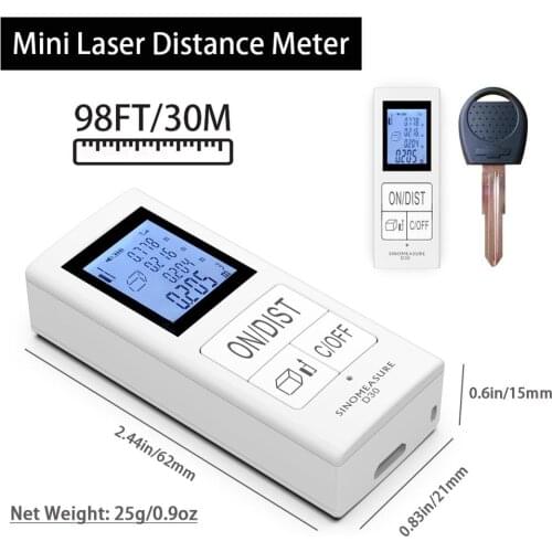 30M Mini Infrared Range Finder USB Rechargeable Handheld IR Electronic Ruler D30 Backlit LCD Measure Distance Area Volume