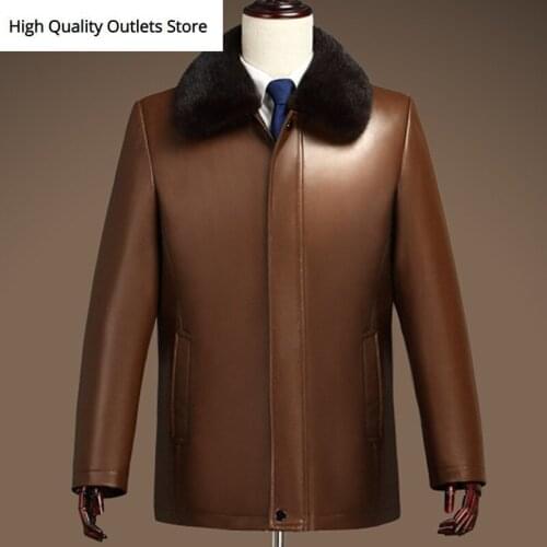 Men fur coat genuine leather jacket outerwear sheepskin jackets coats mink fur liner