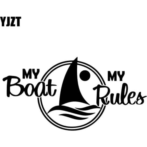 YJZT 16.1CM*8.3CM Dazzling Ship My Boat My Rules Word Rowing Water Wave Vinly Decal Nice Car Sticker Black/Silver C27-0611