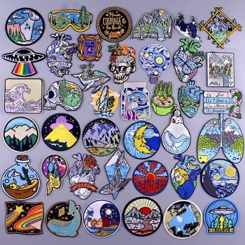 Wilderness/Heart Patch Iron On Patches On Clothes Stripe Badge Sewing Whale Patch Applique Jean Embroidered Patches For Clothing
