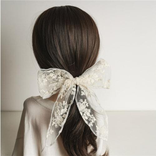 2020 New Korean Black And White Lace Bow Hairpin Summer And Autumn Elastic Hair Clip Small Fresh Duckbill Clip Hair Accessories