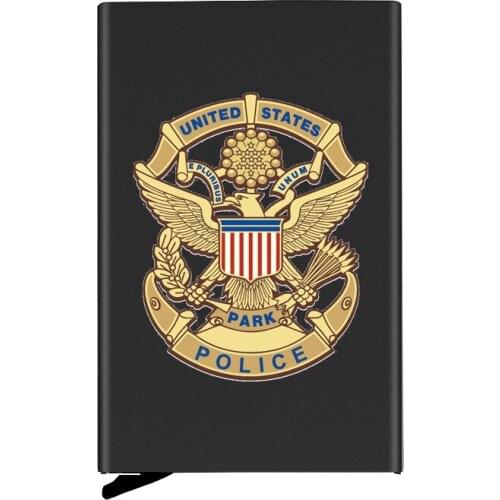 Personalized Metal Credit Card Holder Fashion United States Police Badge Printing Travel ID Cardholder Case Rfid Wallet