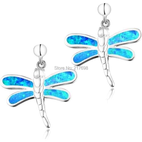 DORMITH real 925 sterling silver earring created blue/white red fire dragonfly opal drop earring for women jewelry earring