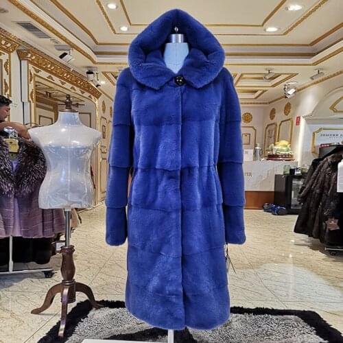 Hooded genuine mink fur coat High grade Winter new Long mink fur coat Short import mink fur coats women color real mink fur coat