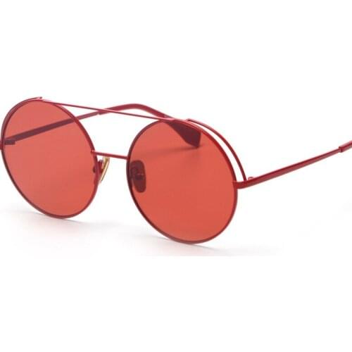 Veshion Brand Designer Women Round Sunglasses Men Fashion Vintage Metal Frame Ocean Sun Glasses Shade Red Tinted Eyewear UV400
