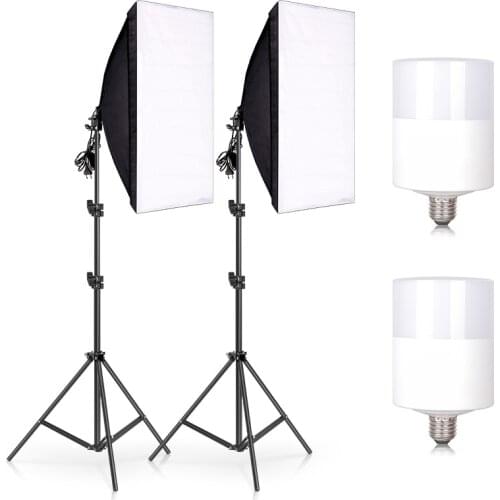 Lighting Kit Professional Studio Photography Continuous Equipment with 2pcs 20W 6500K E27 Socket Light and 50 x 70 cm Softbox