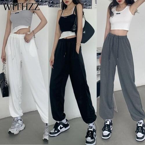 WITHZZ Womens Spring Summer Fashion Solid Color High Waist Sports Casual Trousers Loose Harem Pants