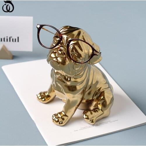 WU CHEN LONG Nordic Golden Bulldog Art Sculpture Dog Animal Figurines Ceramic Craft Modern Home Decoration Creative Gift R6316