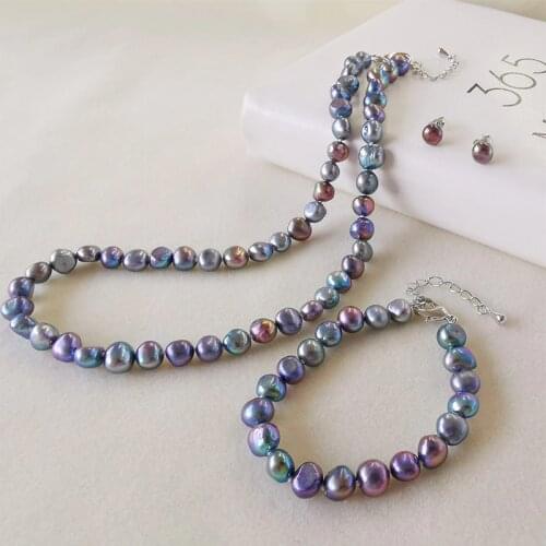 DAIMI 8-9mm Baroque Pearl Jewelry Sets 925 sterling silver Pearl Sets Necklace/Earrings/Bracelet For Women