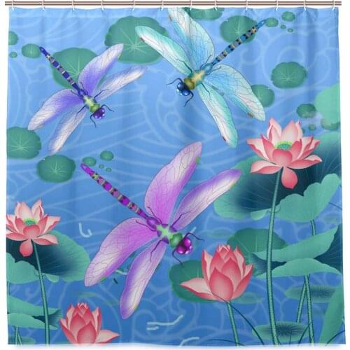 Funny Cute Dragonfly Shower Curtains for Bathroom Polyester Fabric Waterproof Washable