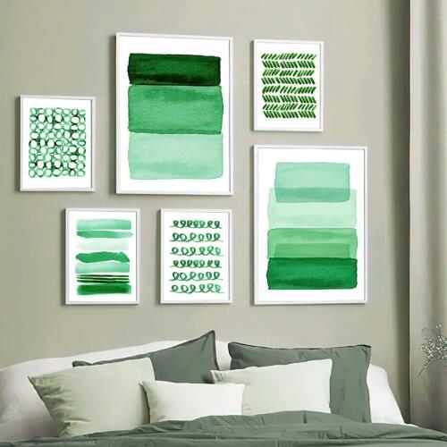 Green Abstract Watercolor Minimalist Dot Line Nordic Poster Wall Art Print Canvas Painting Boho Decor Pictures For Living Room