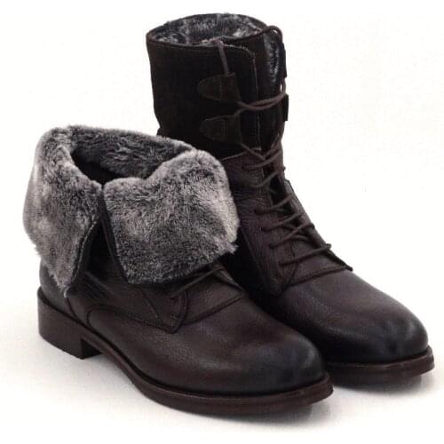 Womens Genuine Leather Boots Furry 2020 Autumn Winter Fashion High Quality Ultra Comfort Made in Turkey