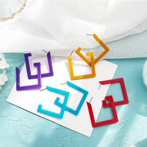 2019 Fashion Jewelry Acetic Acid Geometric Square Stud Earrings Red Blue Yellow Acrylic Statement Earrings For Women Girl Gift