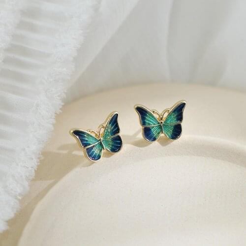 Green Butterfly Earrings S925 Sterling Silver Women Stud Mini Exquisite Jewelry 2021 Summer Trend Korean Fashion Accessories
