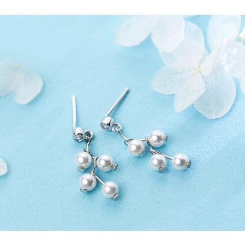 MloveAcc 100% 925 Sterling Silver Elegant Beauty White Pearl Drop Earrings Sparkling CZ Sterling Silver Jewelry