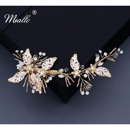 Miallo Handmade Leaf Hair Clips for Women Accessories Crystal Gold Color Hair Pins Ornaments Luxury Jewelry Prom Headpiece Gifts