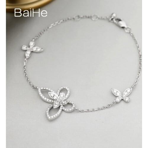 BAIHE Solid 18K White Gold 0.78CT H/SI Natural Diamond Trendy Fine Jewelry Beautiful butterfly diamond Bracelet Women