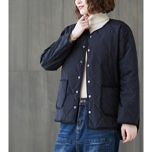 Aransue Autumn Winter 2021 Light And Thin Coat Womens Short Fashion Loose Round Neck Cotton Outwear Warm Manteaux