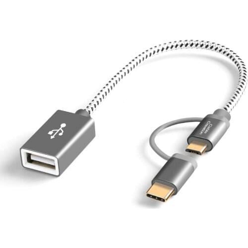 2 in 1 USB C Adapter OTG cable,Short USB Type C + Micro USB to USB 2.0 Female,Type C to USB charging cable Compatible for S20/S9