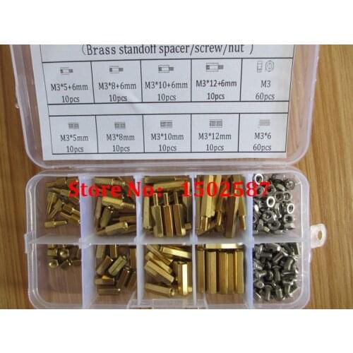200pcs M3 PCB Hex Male Female Thread Brass Spacer Standoffs/ Screw /Hex Nut Assortment set Kits with Plastic Box