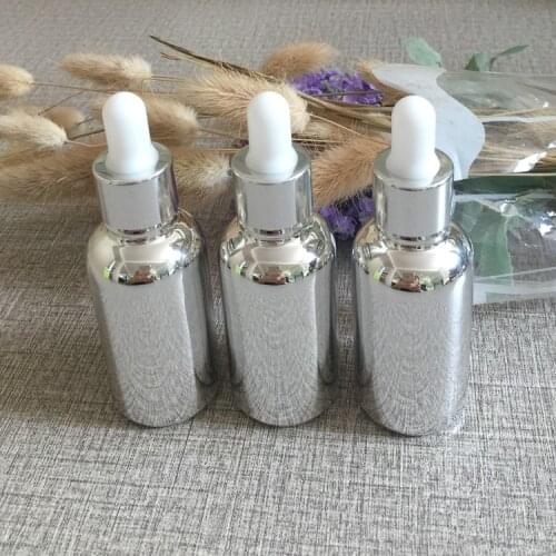 30ml empty silver essential oils glass dropper bottles 1 oz refillable cosmetics bottles sample packaging travel container