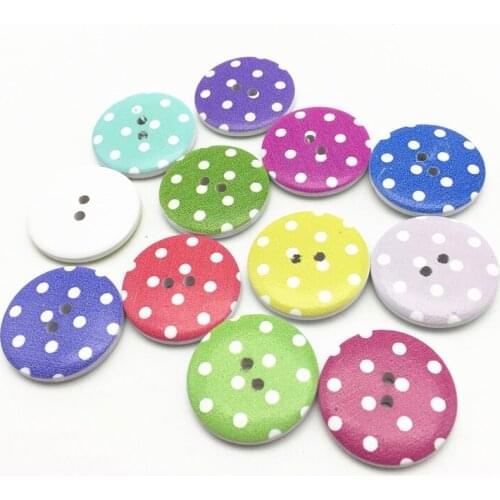 50pcs 30mm Mixed Dots Painted Round Large Wood Buttons Scrapbooking Decorative 2 Holes diy Button Crafts Sewing Accessories