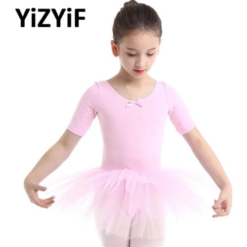 Girls ballerina dress kids balett dress for child tutu ballet Short Sleeve Cotton Tulle Ballet Leotard Dress toddler girl dress