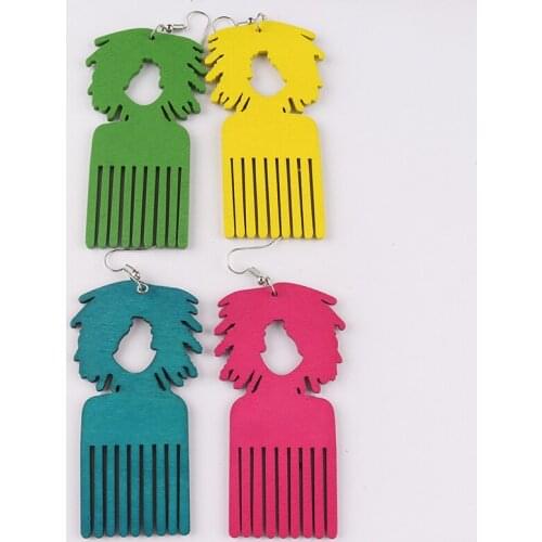 Free shipping!Hot Sale Afro Girl Wooden Earrings can mixed colors