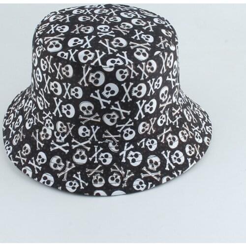 Black Bucket Hat Men Reversible Women Summer Sun Beach Skull UV Protection Breathable Cap Accessory For Outdoor