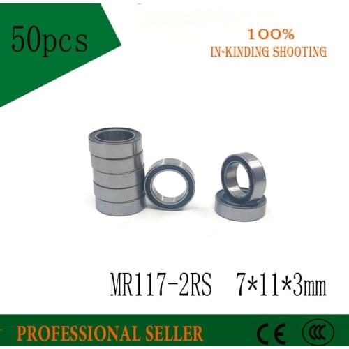 50 pcs black rubber seal double rubber sealing cover miniature deep groove ball bearing MR117-2RS 7*11*3 mm